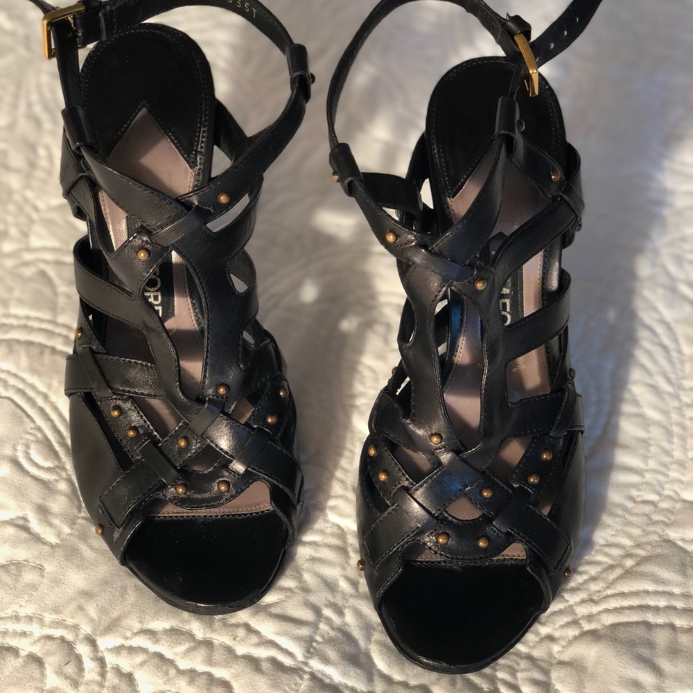 Tom Ford Black Strappy Heels - size 38
